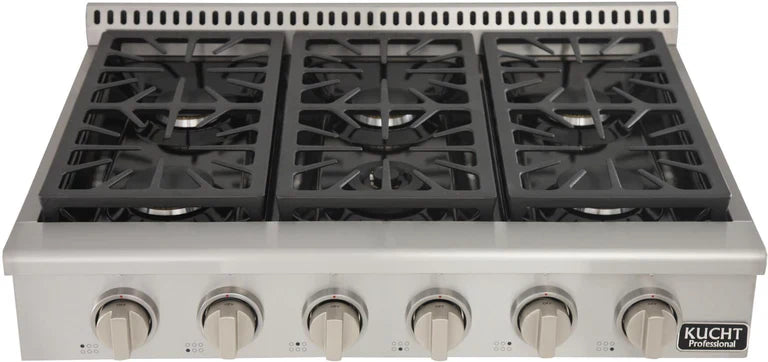 Kucht Professional Series 36 in. Natural & Propane Gas Sealed Burner Rangetop with Silver Knobs