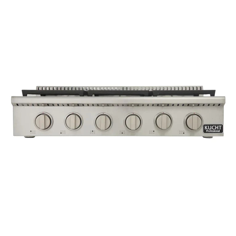 Kucht Professional Series 36 in. Natural & Propane Gas Sealed Burner Rangetop with Silver Knobs