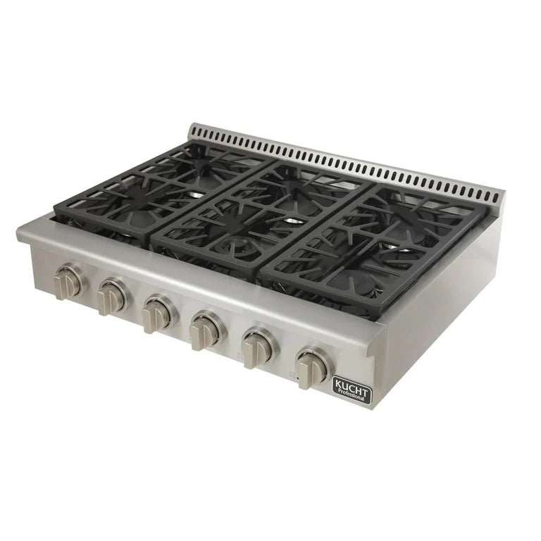 Kucht Professional Series 36 in. Natural & Propane Gas Sealed Burner Rangetop with Silver Knobs