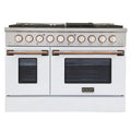 Kucht Signature 48 In. 6.7 cu ft. Natural Gas/Propane Gas Range with White/Black Door and Gold/Rose Accents 