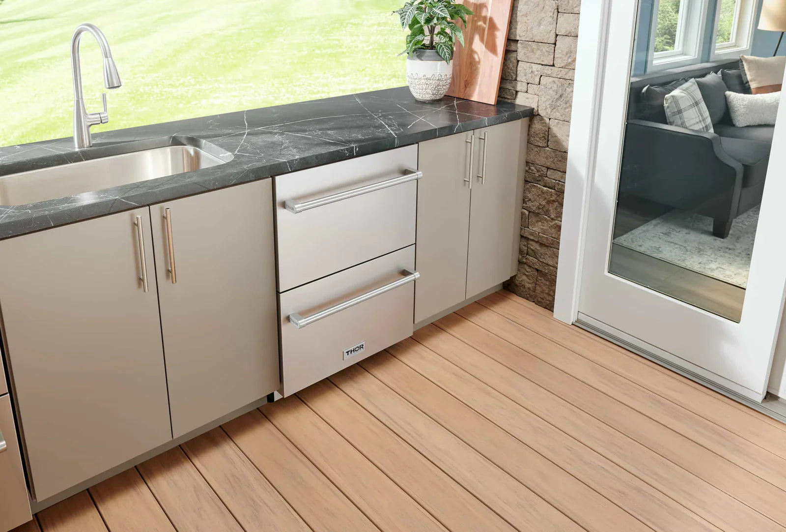 Thor Kitchen 24-Inch 5.4 cu. ft. Built-in Indoor/Outdoor Undercounter Double Drawer Refrigerator in Stainless Steel - TRF24U