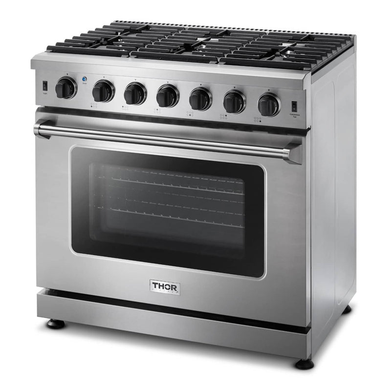 Thor Kitchen 36-Inch 6.0 Cu. Ft Single Oven Professional Gas Range in Stainless Steel (LRG3601U)