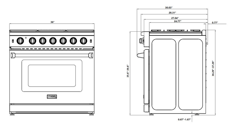 Thor Kitchen 36-Inch 6.0 Cu. Ft Single Oven Professional Gas Range in Stainless Steel (LRG3601U)