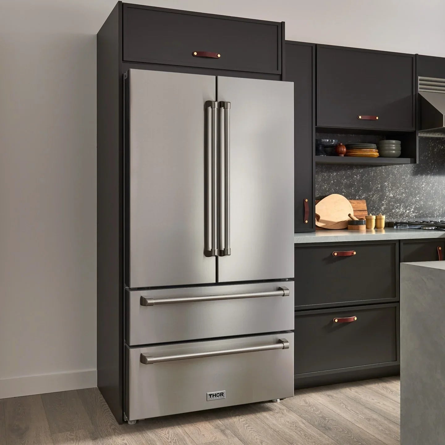 Thor Kitchen 36-Inch 22.5 cu. ft Freestanding French Door Refrigerator with Ice Maker in Stainless Steel - TRF3602