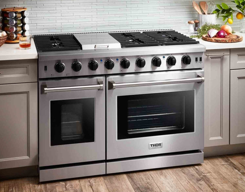 Thor Kitchen 48-Inch 6.8 cu. ft. Double Oven Gas Range in Stainless Steel (LRG4807U)