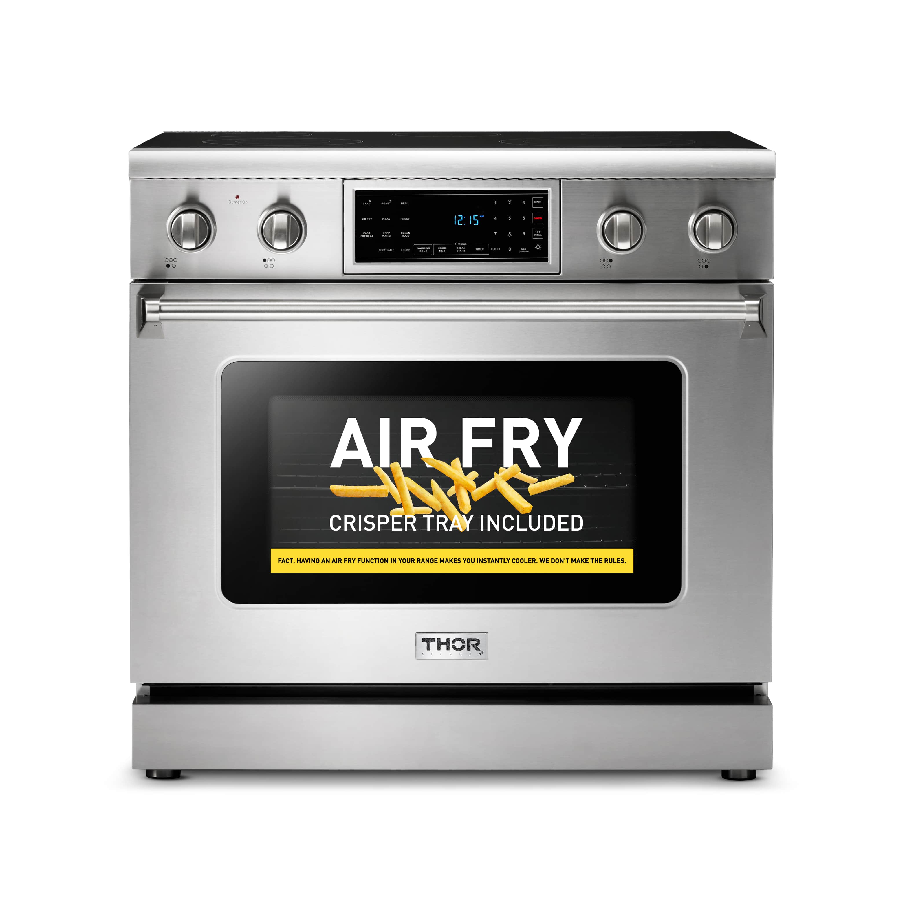 Thor Kitchen 36" Electric Range with 6.0 Cu. Ft. Self-Cleaning Oven, Air Fryer, and Tilt Panel in Stainless Steel (TRE3601)